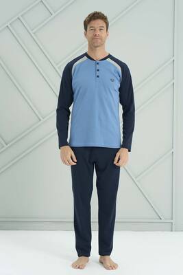 Remsa - Büyük Beden Erkek Penye Uzun Kol Pijama Takımı 2211 İndigo02 (1)