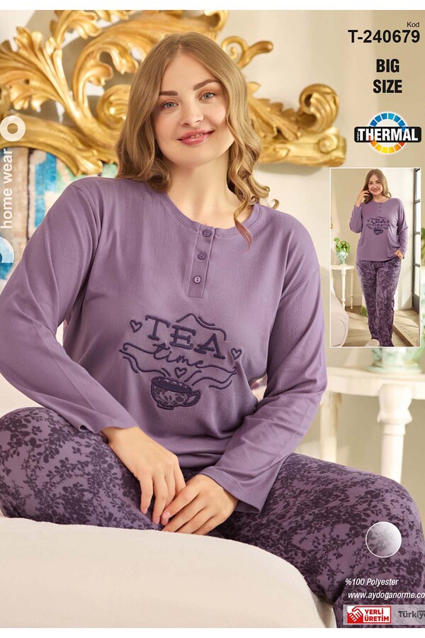 Büyük Beden Kadın Aydoğan Termal Pijama Takımı 240679 Mor - Thumbnail
