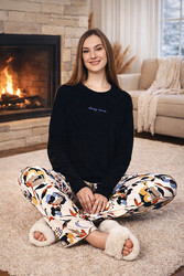 Remsa - Büyük Beden Kadın Desenli Saphire Pijama Takımı 0531 Siyah09