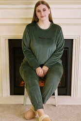 Remsa - Büyük Beden Kadın Kadife Kumaş Pijama Takımı 13212 Mint