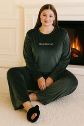 Remsa - Büyük Beden Kadın Kadife Kumaş Pijama Takımı 13213 Mint