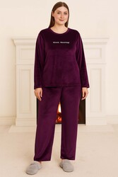 Remsa - Büyük Beden Kadın Kadife Kumaş Pijama Takımı 13213 Mürdüm