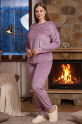 Remsa - Büyük Beden Kadın Kadife Pijama Takımı 25391 Lila