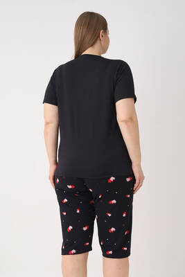 Remsa - Büyük Beden Kadın Kısa Kol Kaprili Pijama Takımı 26080 Siyah (1)