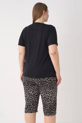 Remsa - Büyük Beden Kadın Kısa Kol Kaprili Pijama Takımı 26082 Leopar (1)