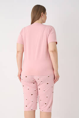 Remsa - Büyük Beden Kadın Kısa Kol Kaprili Pijama Takımı 26084 Pudra (1)