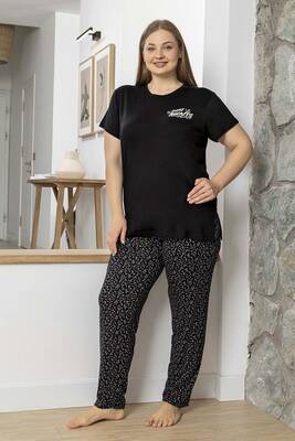 Aydoğan - Büyük Beden Kadın Kısa Kol Viskon Pijama Takımı 250059 Siyah (1)