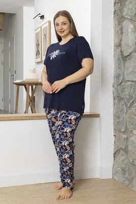 Aydoğan - Büyük Beden Kadın Kısa Kol Viskon Pijama Takımı 260060 Lacivert