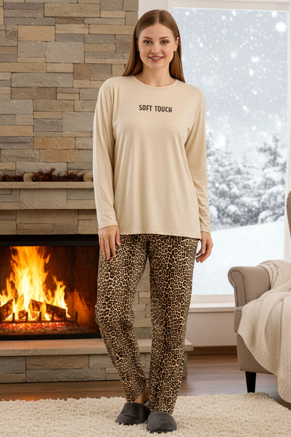 Büyük Beden Kadın Milan Kumaş Pijama Takımı 50802-2401 Ekru01 - Thumbnail