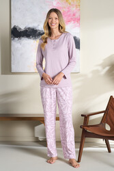 Remsa - Büyük Beden Kadın Penye Uzun Kol Pijama Takımı 3116 Mor