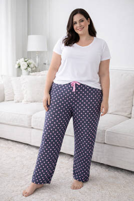 Remsa - Büyük Beden Kadın Puantiye Desen Viskon Kumaş Penye Battal Tek Pijama Alt 03 Antrasit