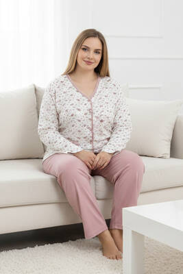 Aydoğan - Büyük Beden Kadın Uzun Kol Kroşetalı Pamuklu Pijama Takımı 250662 Beyaz10 (1)