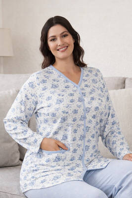 Aydoğan - Büyük Beden Kadın Uzun Kol Kroşetalı Pamuklu Pijama Takımı 250687 Beyaz09 (1)