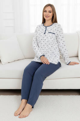 Aydoğan - Büyük Beden Kadın Uzun Kol Kroşetalı Patlı Pamuklu Pijama Takımı 250653 Beyaz14 (1)