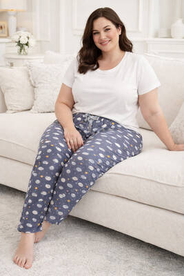 Remsa - Büyük Beden Kadın Viskon Kumaş Penye Battal Tek Pijama Alt 01 Gri