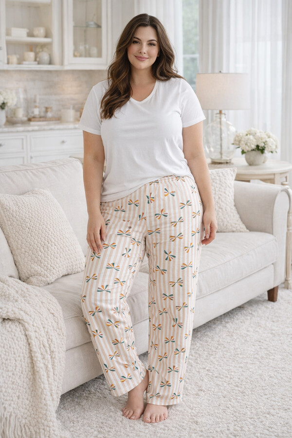 Büyük Beden Kadın Viskon Kumaş Penye Battal Tek Pijama Alt 15 Somon - Thumbnail