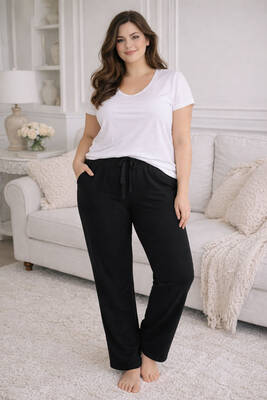 Remsa - Büyük Beden Kadın Viskon Kumaş Penye Battal Tek Pijama Alt 16 Siyah02