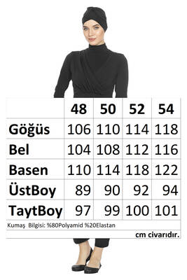 Armes - Büyük Beden Likralı Tam Kapalı Tesettür Mayo 1285 Siyah (1)