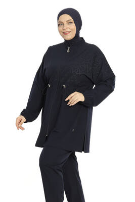 Haliç Mayo - Büyük Beden Spor Likra Tam Kapalı Tesettür Mayo 6291 Koyu Lacivert (1)