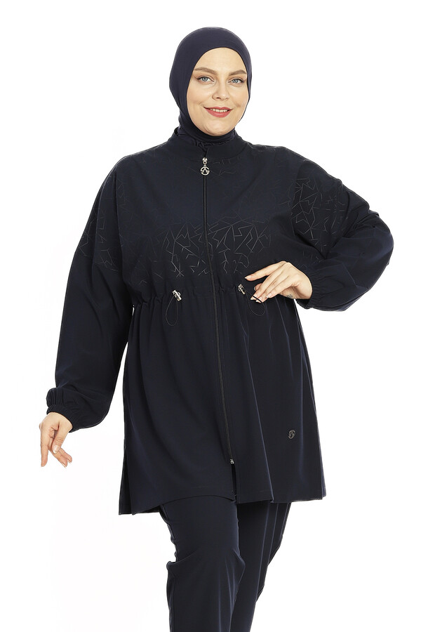 Büyük Beden Spor Likra Tam Kapalı Tesettür Mayo 6291 Koyu Lacivert - Thumbnail