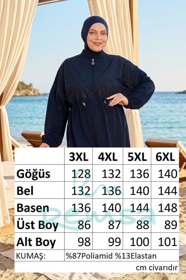 Büyük Beden Spor Likra Tam Kapalı Tesettür Mayo 6291 Koyu Lacivert - Thumbnail