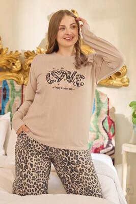 Aydoğan - Büyük Beden Termal Kadın Uzun Kol Pijama Takımı 240682 Bej (1)