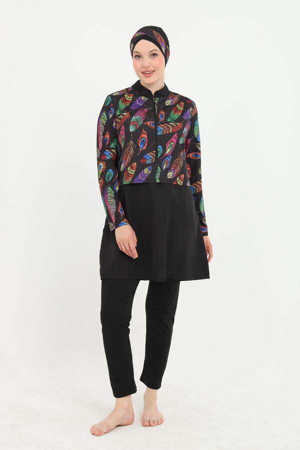 Büyük Beden Tüy Desenli Tam Kapalı Tesettür Mayo 15 Siyah04 - Thumbnail