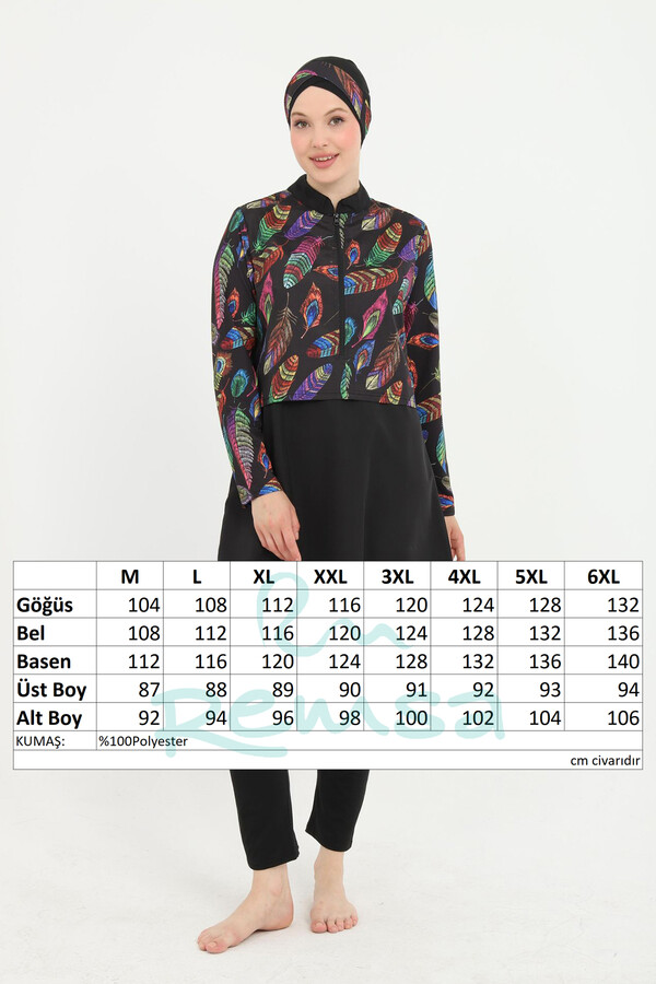 Büyük Beden Tüy Desenli Tam Kapalı Tesettür Mayo 15 Siyah04 - Thumbnail