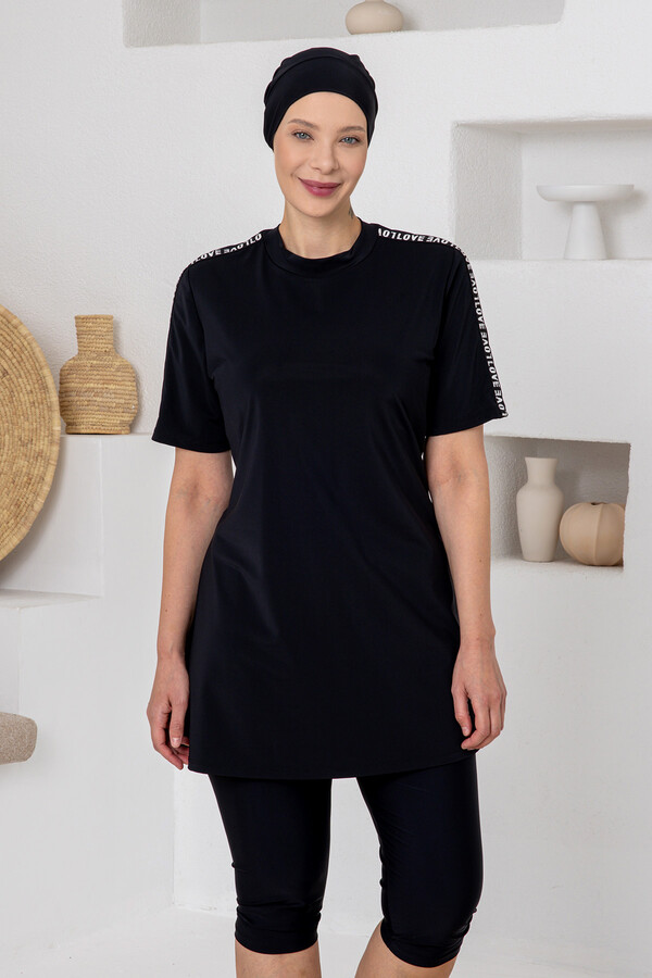 Büyük Beden UV Korumalı Likralı Yarı Kapalı Mayo 1812 Siyah05 - Thumbnail