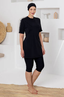 Adasea - Büyük Beden UV Korumalı Likralı Yarı Kapalı Mayo 1812 Siyah05 (1)