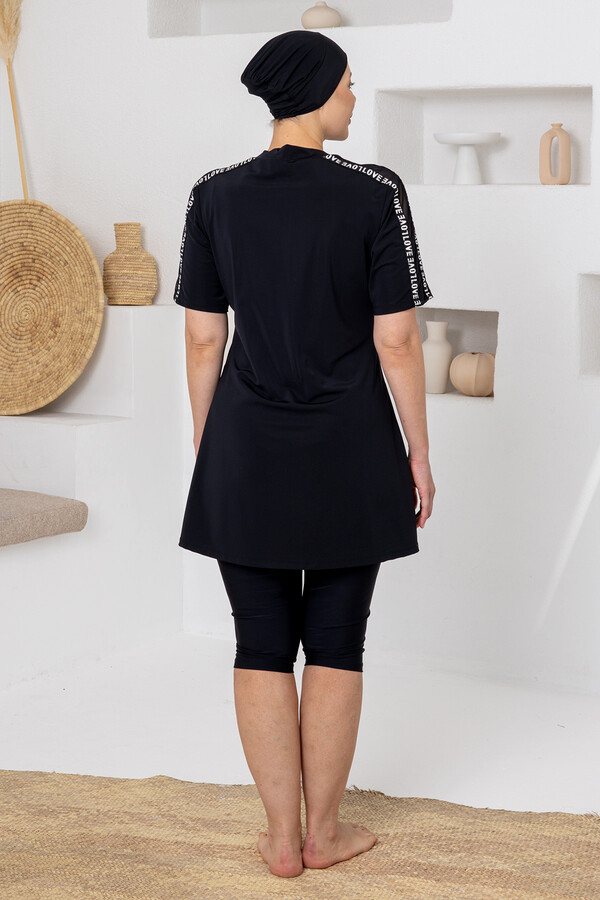 Büyük Beden UV Korumalı Likralı Yarı Kapalı Mayo 1812 Siyah05 - Thumbnail