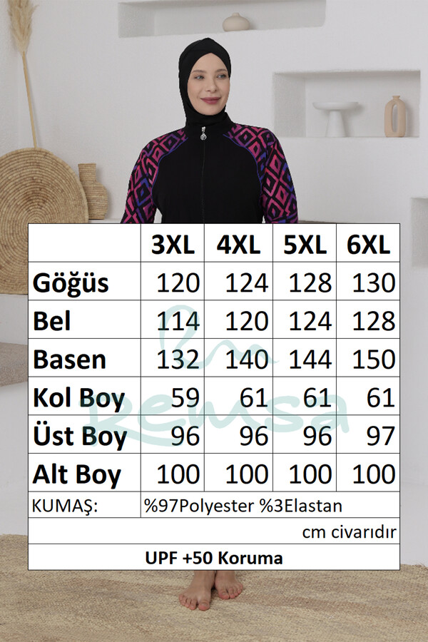 Büyük Beden UV Korumalı Spor Likra Tam Kapalı Tesettür Mayo 1806 Siyah08 - Thumbnail