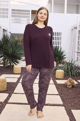 Aydoğan - Büyük Beden Viskon Kadın Uzun Kol Pijama Takımı 250497 Mürdüm03 (1)