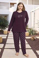 Aydoğan - Büyük Beden Viskon Kadın Uzun Kol Pijama Takımı 250498 Mürdüm02