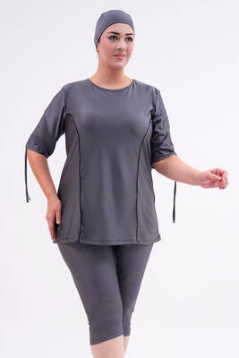 Remsa - Büyük Beden Yarı Kapalı Tesettür Mayo Kol Detaylı 2311 Aysu Antrasit Remsa - Büyük Beden Yarı Kapalı Tesettür Mayo Kol Detaylı 2311 Aysu Antrasit