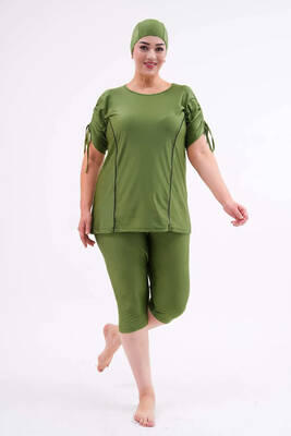 Remsa - Büyük Beden Yarı Kapalı Tesettür Mayo Kol Detaylı 2311 Aysu Yeşil (1)