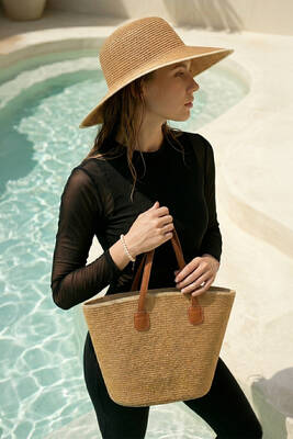 Remsa - Camel Woven Beach Bag and Hat Two-Piece Accessory Set (1)