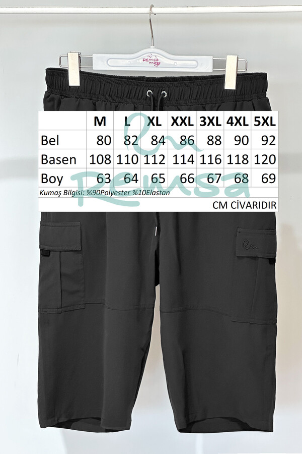 Cargo Pocket Capri Swim Shorts RKS-09 Black - Thumbnail