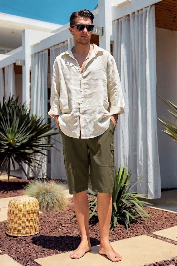Cargo Pocket Capri Swim Shorts RKS-09 Khaki - Thumbnail