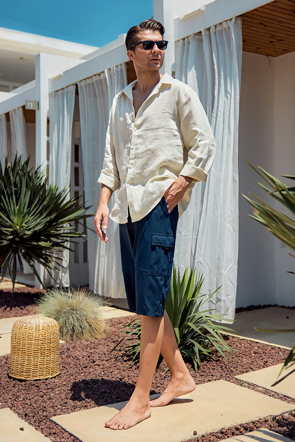Cargo Pocket Capri Swim Shorts RKS-09 Navy - Thumbnail
