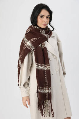 Remsa - Checked Pattern Scarf Shoulder Shawl 45x200 cm 1294 Brown Remsa - Checked Pattern Scarf Shoulder Shawl 45x200 cm 1294 Brown