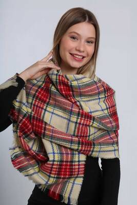 Remsa - Checkered Pattern Scarf Shoulder Wrap 70X180 cm 1202 Beige