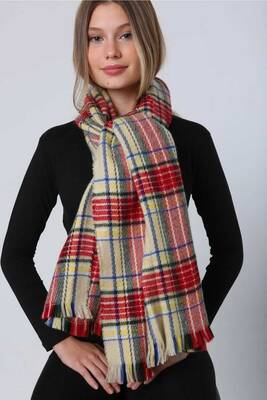 Remsa - Checkered Pattern Scarf Shoulder Wrap 70X180 cm 1202 Beige (1)