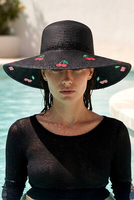 Remsa - Cherry Embroidered Straw Hat Beach Accessory