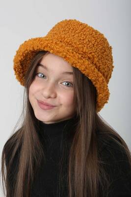 Remsa - Children's Curly Plush Bucket Hat RKŞ-Ç-10 Mustard (1)