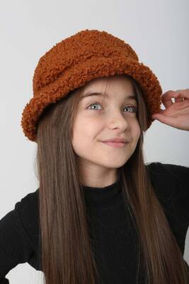 Remsa - Children's Curly Plush Bucket Hat RKŞ-Ç-10 Terracotta (1)