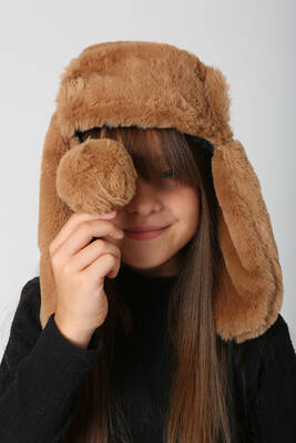 Remsa - Children's Fur Eared Plush Hat RKŞ-Ç-04 Camel (1)