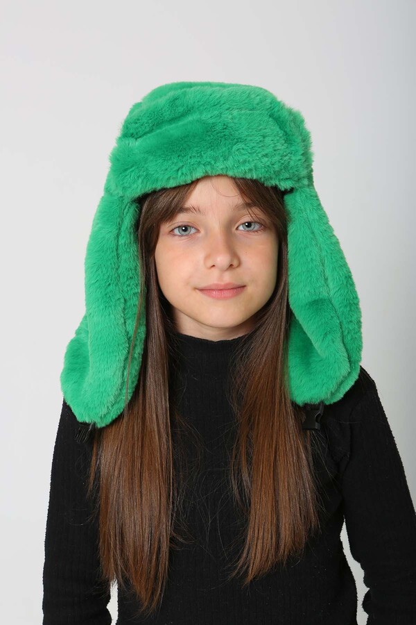 Children's Snapped Fur-Eared Plush Beanie Hat RKŞ-Ç-03 Benetton - Thumbnail