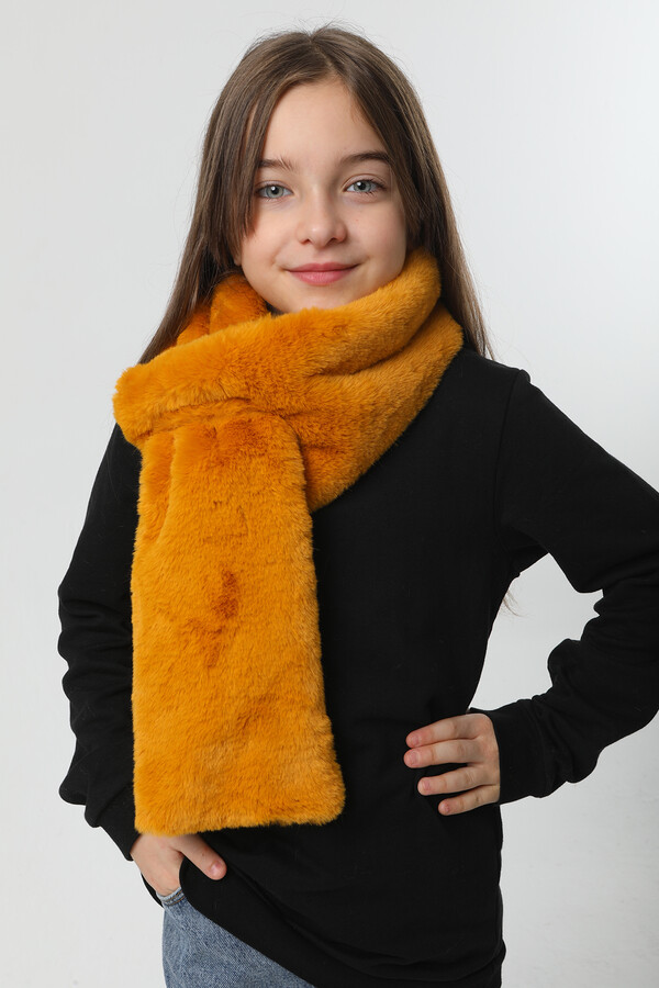 Children's Plush Scarf Neck Warmer RKB-Ç-01 Mustard - Thumbnail
