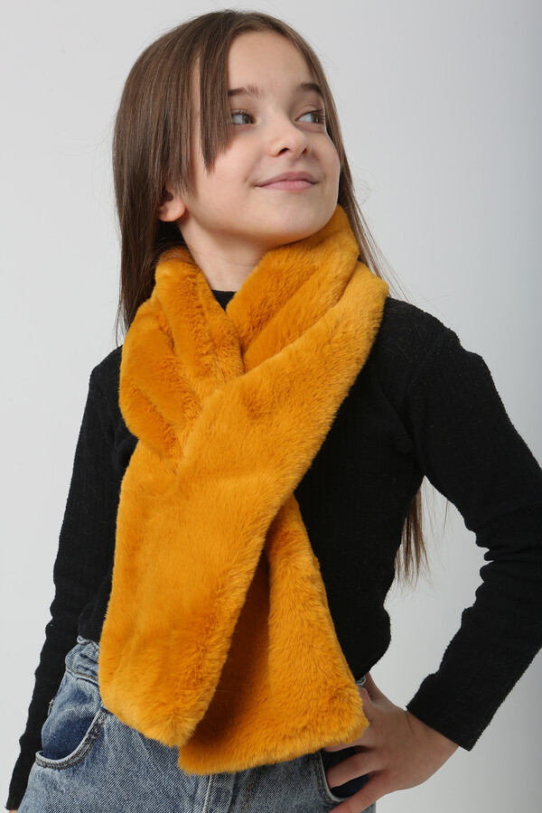Children's Plush Scarf Neck Warmer RKB-Ç-01 Mustard - Thumbnail